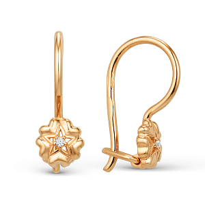 Серьги детские из красного золота с фианитами