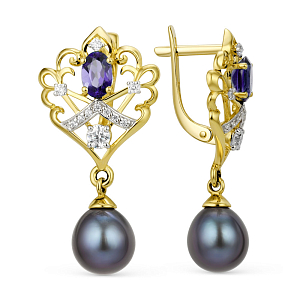 Серьги из желтого золота с фианитами