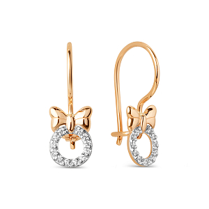 Серьги детские из красного золота с фианитами