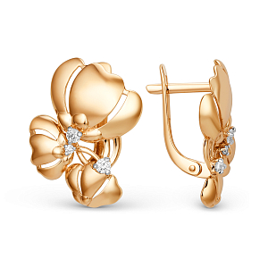 Серьги из красного золота с фианитами