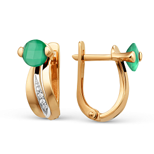Серьги из красного золота с ониксом зеленым
