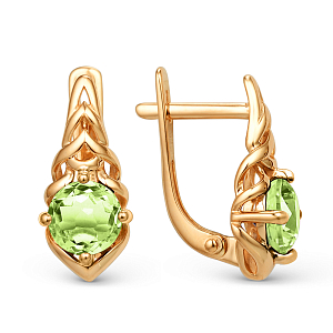 Серьги из красного золота с хризолитами