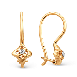 Серьги детские из красного золота с фианитами