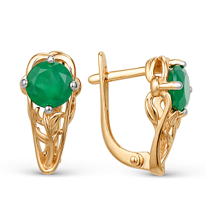 Серьги из красного золота с зелеными агатами