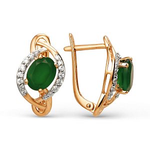 Серьги из красного золота с зелеными агатами