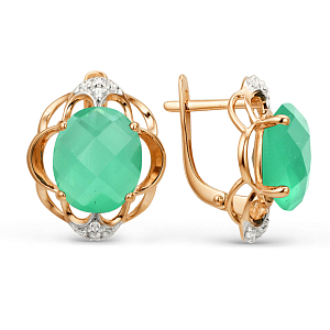 Серьги из красного золота с зелеными агатами