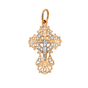 Крест из красного золота с фианитами