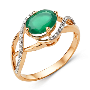 Кольцо из красного золота с зеленым агатом