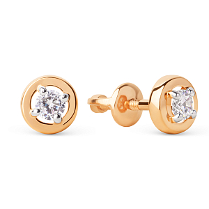 Серьги пусеты из красного золота с фианитами