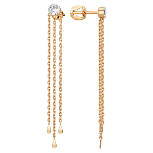 Серьги пусеты из красного золота с фианитами