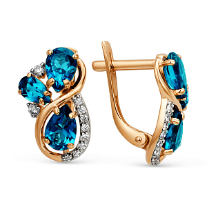 Серьги из красного золота с лондон топазами