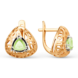 Серьги из красного золота с хризолитами