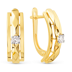 Серьги из желтого золота с фианитами