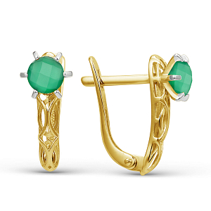 Серьги из желтого золота с ониксом зеленым