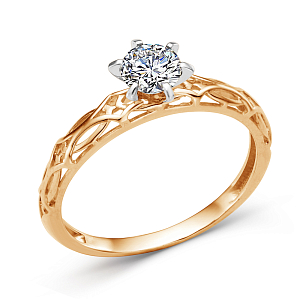 Кольцо из красного золота с фианитом