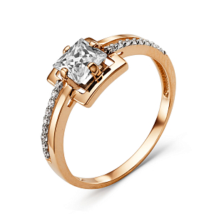 Кольцо из красного золота с фианитами