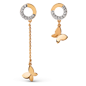 Серьги пусеты из красного золота с фианитами