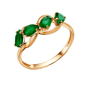 Кольцо из красного золота с зелеными агатами