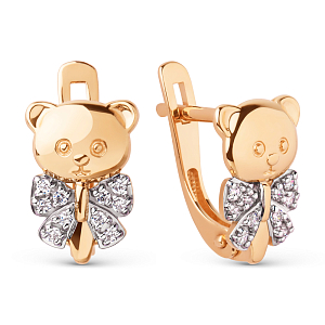 Серьги детские из красного золота с фианитами