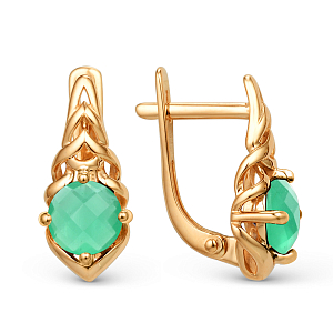 Серьги из красного золота с зелеными агатами