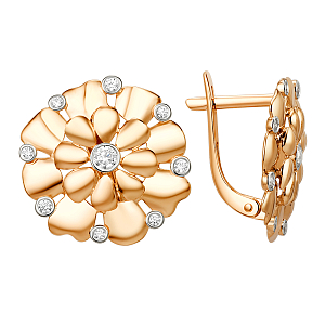 Серьги из красного золота с фианитами