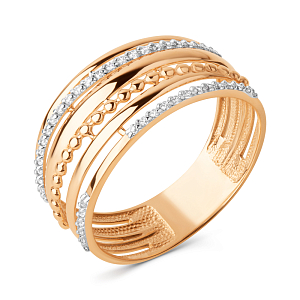 Кольцо из красного золота с фианитами