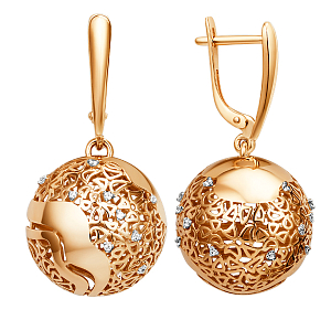 Серьги из красного золота с фианитами