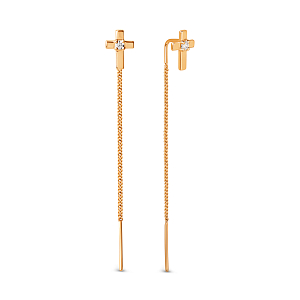 Серьги продевки из красного золота с фианитами