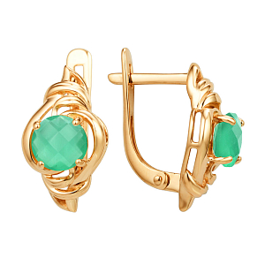 Серьги из красного золота с зелеными агатами