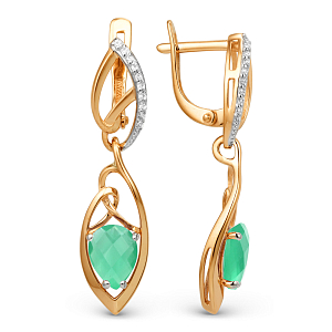 Серьги из красного золота с зелеными агатами