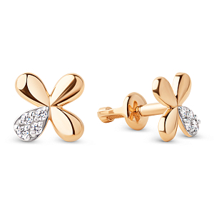 Серьги пусеты из красного золота с фианитами