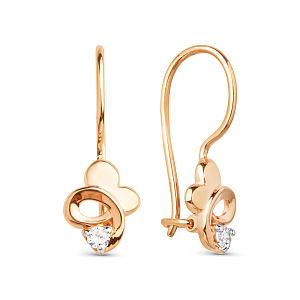 Серьги детские из красного золота с фианитами