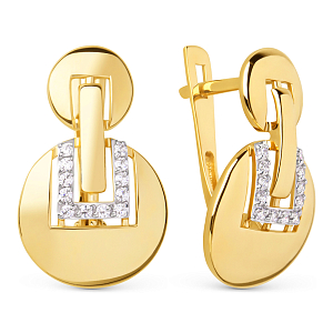 Серьги из желтого золота с фианитами