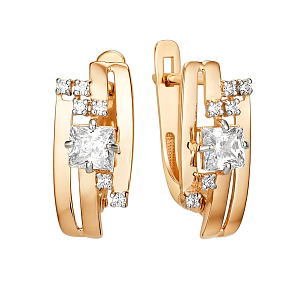 Серьги из красного золота с фианитами