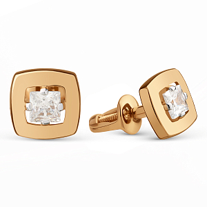 Серьги пусеты из красного золота с фианитами