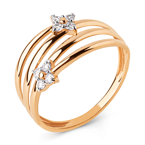 Кольцо из красного золота с фианитами