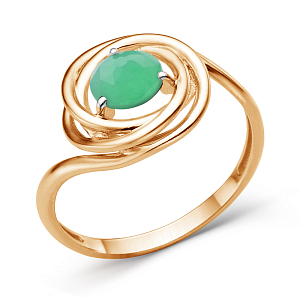 Кольцо из красного золота с ониксом зеленым