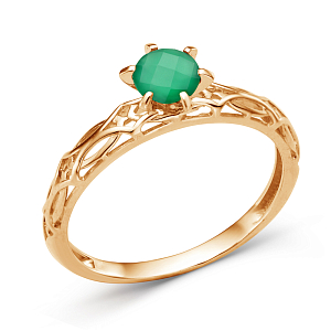 Кольцо из красного золота с зеленым агатом