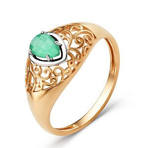 Кольцо из красного золота с зеленым агатом