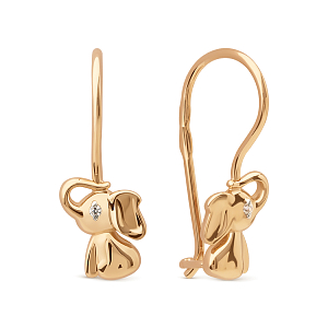 Серьги детские из красного золота с фианитами