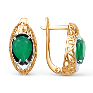 Серьги из красного золота с зелеными агатами