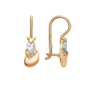 Серьги детские из красного золота с фианитами