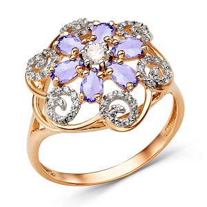 Кольцо из красного золота с аметистами