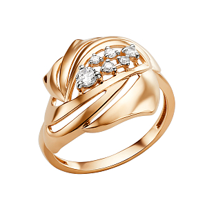 Кольцо из красного золота с фианитами