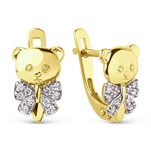 Серьги из желтого золота с фианитами