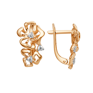 Серьги из красного золота с фианитами