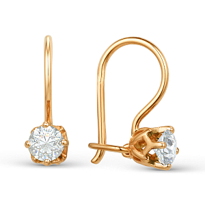 Серьги детские из красного золота с фианитами