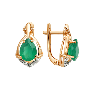 Серьги из красного золота с зелеными агатами