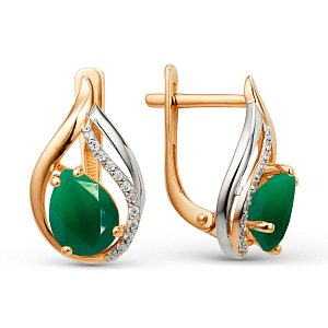 Серьги из красного золота с зелеными агатами