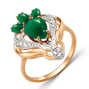 Кольцо из красного золота с зелеными агатами